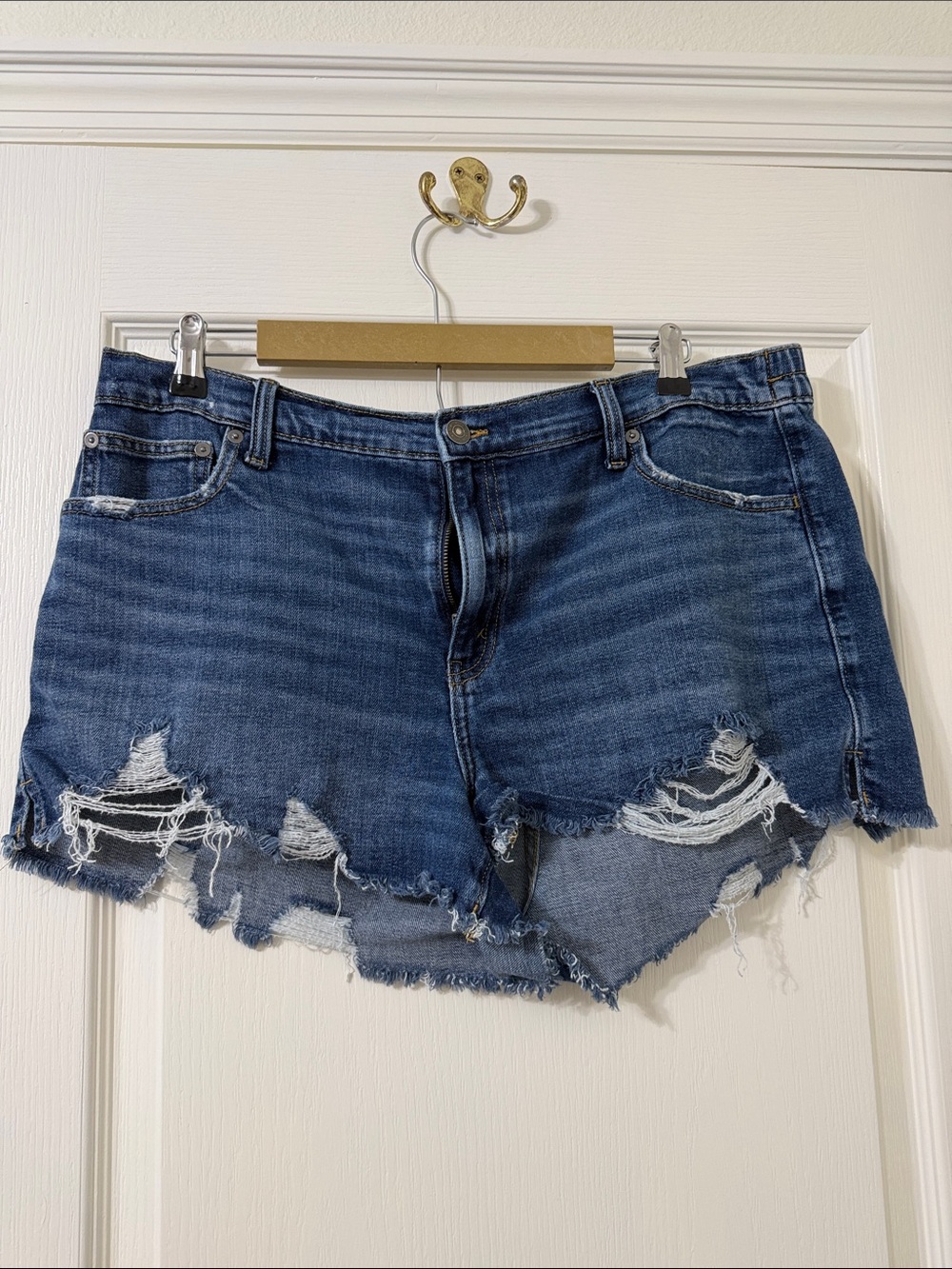 aerie Distressed Dark Blue Denim Shorts